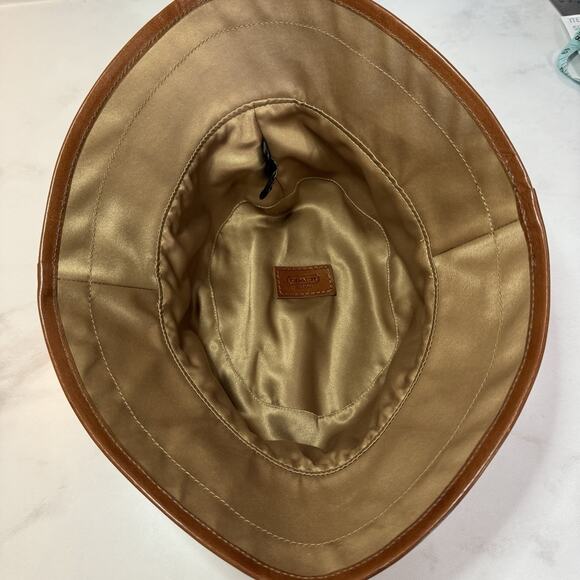 Vintage Coach Signature Jacquard Bucket Hat M/L Tan Brown Mini Print - Picture 3 of 7